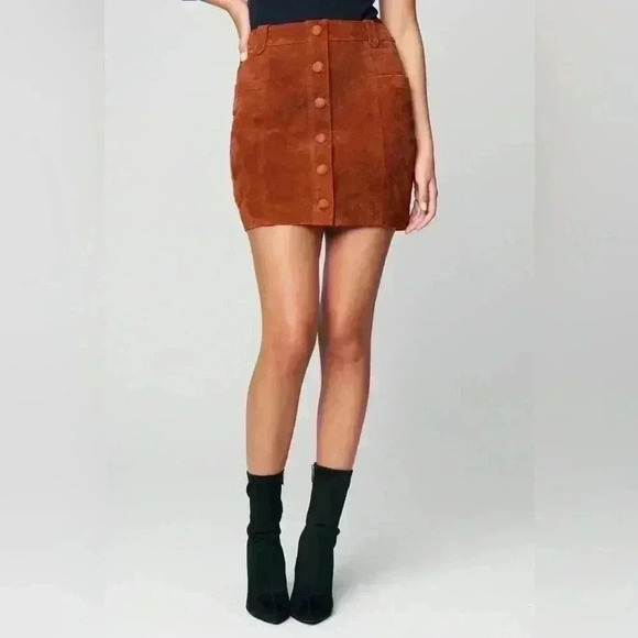 BLANKNYC Sun Valley Skirt 31 Rust Sedona Red Bohemian 70s Suede Mini Length NWT - Picture 2 of 11